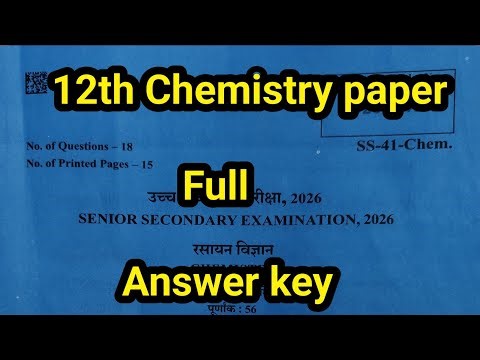 कक्षा 12 chemistry Answer Key 4 march 2026 | Rajasthan Board 12th chemistry Paper Solutions 2026
