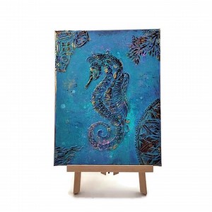 Seahorse Texture Acrylic Painting, Home Office Nursery Decor Original Stretched Canvas 14"x11", Under the Sea Beach Wall Art, Birthday Gift - Etsy