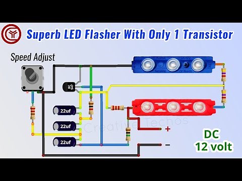 12v LED Flasher Circuit using 1 transistor with speed control