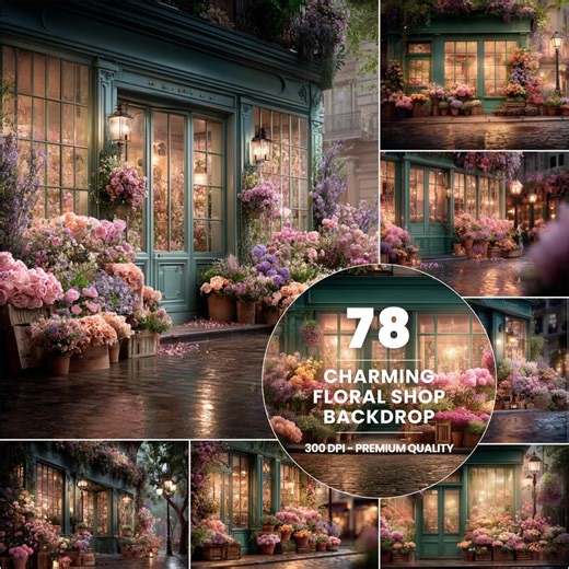 Romantic Floral Shop Backdrop, Paris Street Scene, Vintage Cafe (digital Download) - Etsy