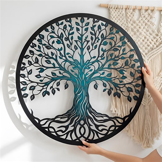 Tree of Life Wall Hanging, Modern Rustic Patina Art, Evergreen Family Tree Decor - Etsy