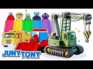 Marshmallows’ Colorful Construction Vehicles | Rainbow Vehicles | Color Songs for Kids | JunyTony