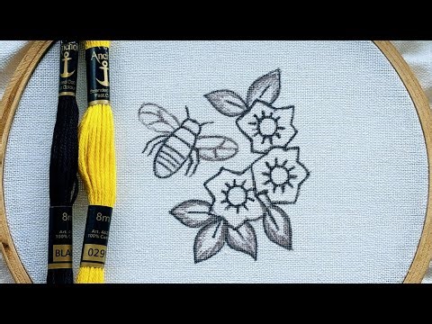 VERY EASY LITTLE FLOWERS AND HONEY BEE HAND EMBROIDERY DESIGN FOR BEGINNERS