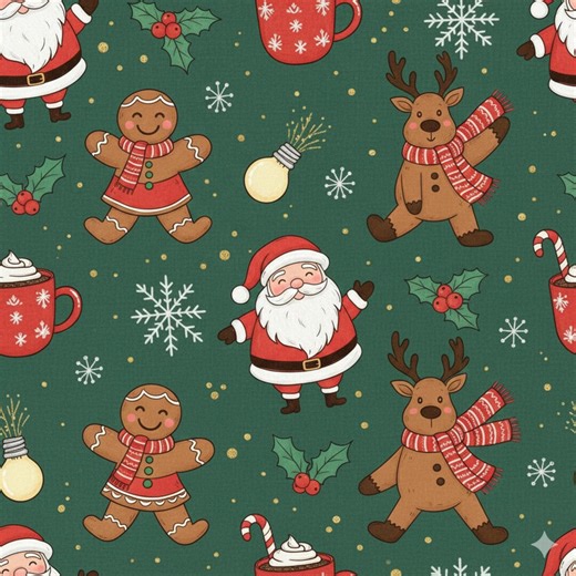 Santa, Gingerbread, Reindeer Christmas Paper | Holiday Pattern (digital Download) - Etsy