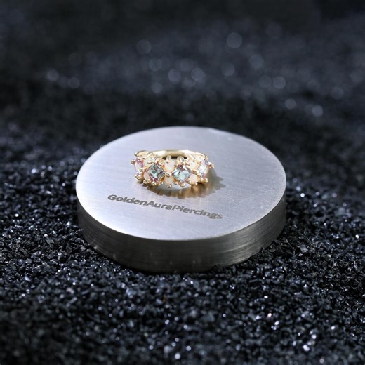 14k Solid Gold Alexandrite Opal Conch Hoop Earring Cluster Gemstone Septum Nose Ring Jewelry Cartilage Lobe Helix Piercing Earring 16g 8mm - Etsy