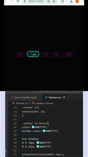 Neon Glow Navbar 🔥 HTML CSS JavaScript | Futuristic Hover Navigation Menu