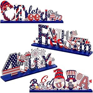 Hommtina 4 Pcs 4th of July Decorations Patriotic Decorations 4th of July Gnomes Memorial Day Decorations Red White and Blue Decorations for House School Classroom