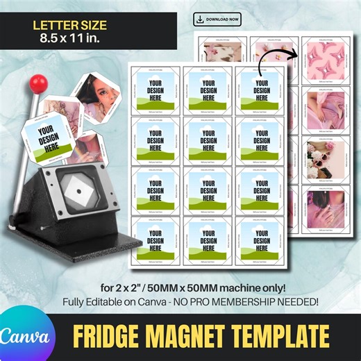 2x2 Fridge Magnet Template - Photo Magnet Machine | 50mmx50mm Square Magnet Template | Editable in Canva | Square Magnet | Easy Template - Etsy