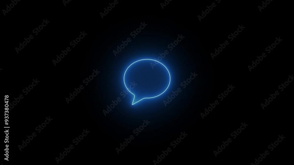 glowing neon blue color message box animation icon text message notification notice mailbox animated sign symbol on black background