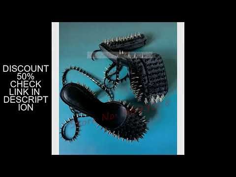 Black Velvet Block Heels Platform Sandals With Silver Metal Spike Rivets Women Sexy Round Toe Cross