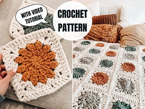 Granny Square Blanket | Winter Blossom Crochet Pattern | Video Tutorial   Diagram | 4 Sizes | Instant Download - Etsy