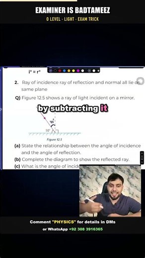 Examiner's favourite trick in reflection questions (90 minus angle) | O Level Physics #shorts