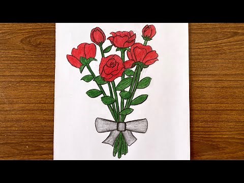 How to draw a flower bouquet for beginners // how to draw a rose easy step by step for beginners