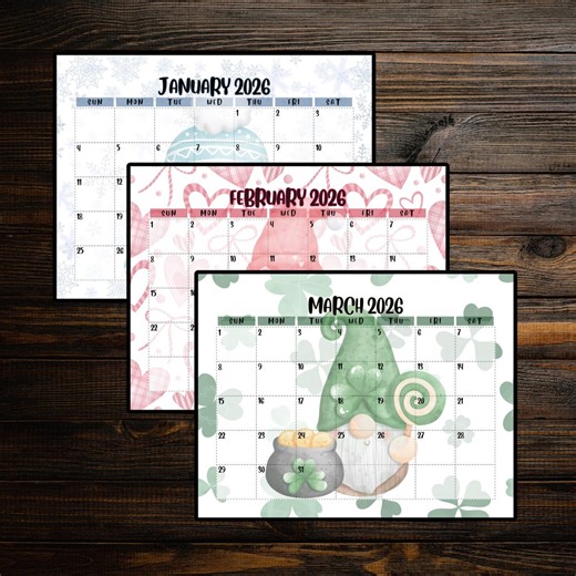 2026 Gnome Themed Calendar, Digital Download, PDF File. - Etsy