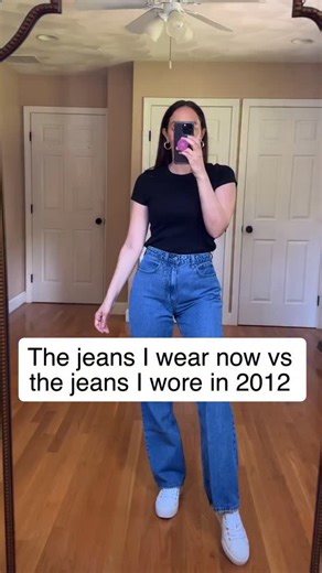 The jeans I wear now vs the jeans I wore in 2012 😂🙌🏻 the low rise skinny colorful jeans were life!! And now it’s strictly high rise 😂 • If this brought back memories hit follow for more throwbacks like this!! | Side of Sequins