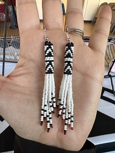 Peyote Stitch Fringe Earrings, Handmade Black and White Seed Bead Earrings, Native American Beaded Earrings - Etsy
