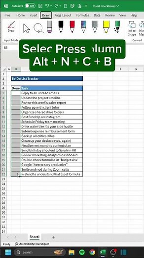 Insert Checkboxes in Excel ✅ #excel