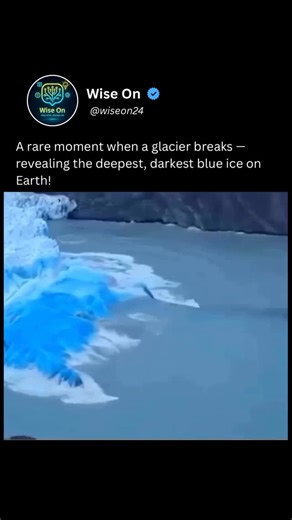 Wise On on Instagram: "When an iceberg calves (breaks from a glacier or ice shelf), fresh fractures can reveal dark blue ice. This basal ice is older, denser, and bubble-poor; pure ice absorbs red light more than blue, so the interior looks deep blue. Layer bands may also appear brown/black (rock dust) or green (marine ice with dissolved organics/iron). Calving is driven by stress, ocean swell, currents, and melt; winds and temperatures then sculpt the berg. Melting of already-floating icebergs