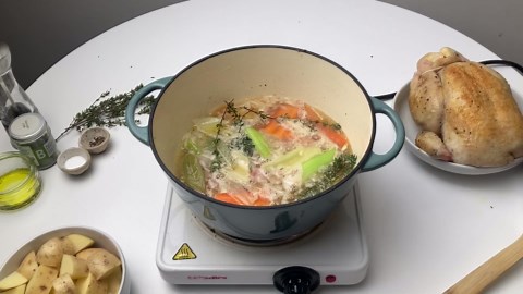 White wine braised pot roast chicken with vegetables and potatoes recipe