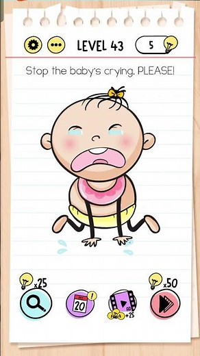 Brain Test Level 43 Stop the baby's crying please solution - hold the phone upside down