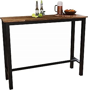 51 Inch Bar Table, Bar Height Pub Table, Water-Resistant Counter Height Table, Rectangular High Top for Kitchen & Dining Living Room, Black Metal Frame & Easy to Set Up, Rustic Brown