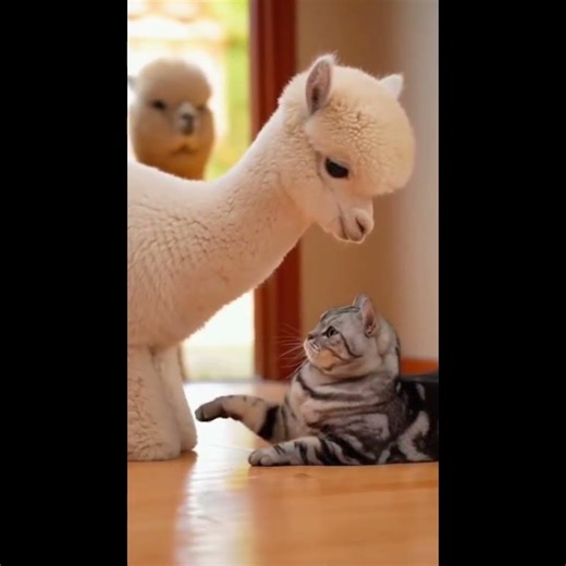 Cat Meets Alpaca for the First Time 😺🦙Cutest Animal Friendship Moment