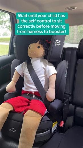 Wait to transition from harness to booster until your child is BOTH physically big enough and developmentally mature enough to use the booster safely! That means at least 40lbs, meets the height requirement listed on the booster (usually between 38-44in), and has the self control to sit correctly for the entire ride: no leaning out of the seat, slouching, playing with the belt, or unbuckling. If in doubt, max out the harness first! #cpst #carseatsafety #boosterseat | Country Kids Car Seat Safety