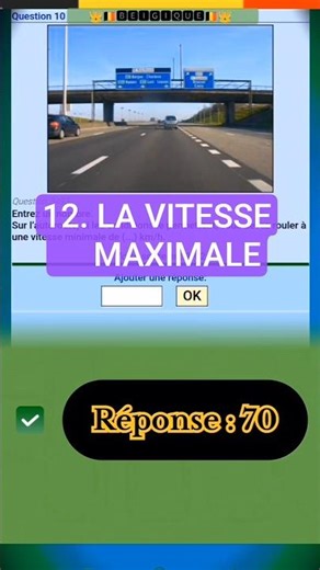 Question /Réponse:Code de la route 12.LA VITESSE MAXIMALE #VitesseMaximale #pourtoi #jeudi #conseils
