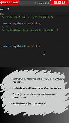 JavaScript Interview Question 🤯 Math.trunc(-3.2) vs Math.floor(-3.2) 😱🔥