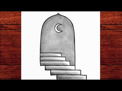 Simple Drawing Ideas | Night Door & Moon Staircase Easy Pencil Sketch
