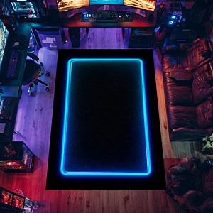 Blue Neon Gaming Area Rug LED Border Gamer Room Floor Carpet - Etsy Canada