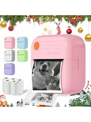 1pc Mini Thermal Printer, Wireless Pocket Printer, Instant Label Printing, Smart Portable, Ink-Free Printing, Clear Printing, Suitable For Notes, Labels, Memos, Photos, Christmas, Birthday And New Year Gifts | SHEIN