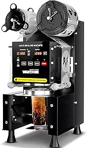 WantJoin Cup Sealing Machine Full Automatic Cup Sealer Machine 90/95mm Electric Cup Sealing Machine 500-600 Cups/H Digital Control LCD Panel Cup Sealer for Bubble Milk Tea Coffee Black