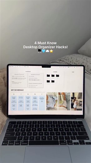stefania on Instagram: "4 ways to organize your desktop!!💻❄️🎧 Wallpaper: @balancedplan desktop wallpaper organizer #desktopsetup #macbook #productivity"