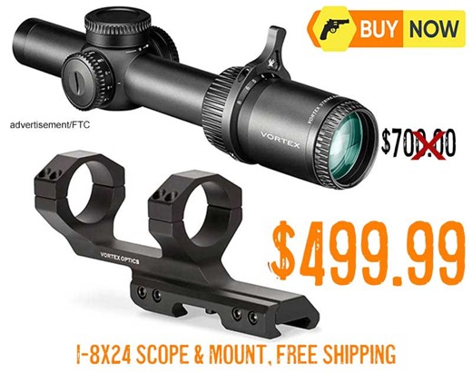 Vortex Strike Eagle 1-8×24 Riflescope  Mount $499.99 FREE S&H  CODE