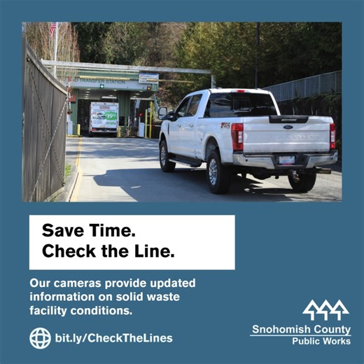 #SnoCoSolidWaste facilities are open and ready to help with your disposal needs. Current line conditions can be viewed through our Check the Lines page. Take a look before your next visit. We look forward to seeing you this weekend! bit.ly/CheckTheLines | Snohomish County Public Works
