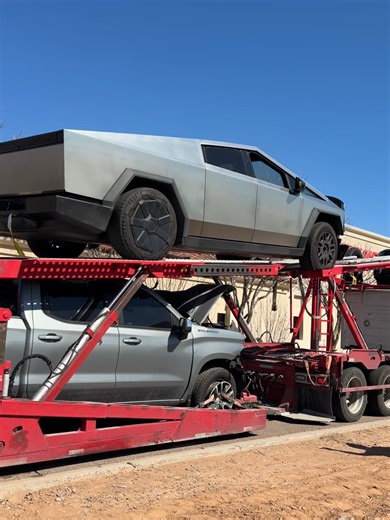 Getting this Cybertruck off the car carrier was.... #usedcars #teslatok #cybertruck