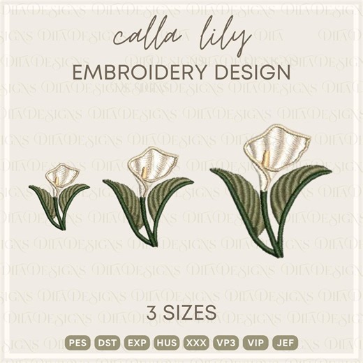 Calla Lily Tiny Machine Embroidery Design Files- 3 Sizes - Etsy Canada