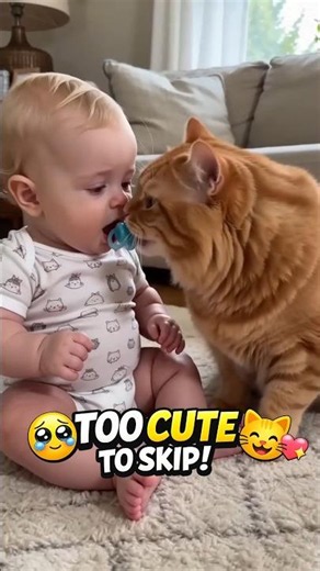 Baby's Cute Reaction to the Cat Will Melt Your Heart 😍🐱 #shorts