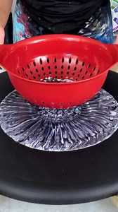 I hadn't done one of these in a while! I love the effect that the colander pour gives, almost like looking through a kaleidoscope. For this one, I even used my new large spinner from Erica Hughes! This one, you really have to see in person to see how many details are in it. I was very happy with how the pearl/interference colors showed up. #artist #art #artwork #painting | MollysArtistry