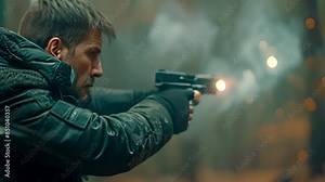 a brunette professional police officer killer who trains with special army forces in the outdoors to combat criminals