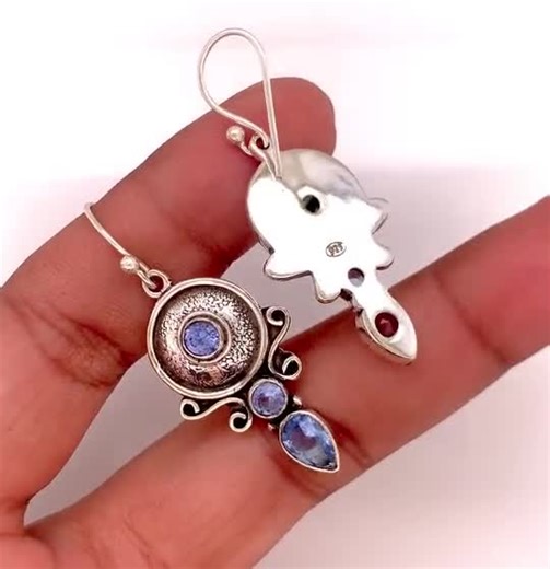 Tanzanite Pear Art Deco Earrings Drop Blue Gemstone Solid 925 Sterling Silver Jewelry