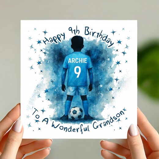 Personalised Football Birthday Card | Light Blue & White Kit Design | Custom Name and Age | Football-themed Card for Son, Nephew or Grandson - Etsy UK