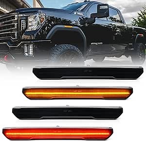 NSLUMO Led Side Marker Lights Replacement for 2020 2021 2022 GMC Sierra 2500HD 3500HD Pickup Amber Front Rear Red Side Markers Left Right Fender OEM Fit Sidemarker Lamps Kit Euro Smoked Lens