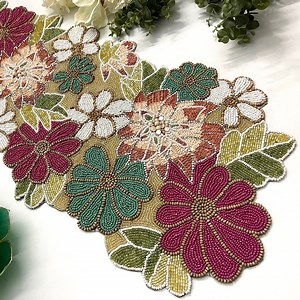 Table Runner, Handmade Beaded Spring Runner, Floral, 13x36inch, Multicolour - Etsy