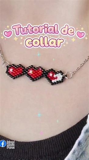 ❤️ Tutorial Collar Corazones Pixel | Beaded Heart Necklace ⸻ 🧵 Materiales – Materials \t•\tMostacilla/Miyuki roja \t•\tMostacilla/Miyuki negra \t•\tMostacilla/Miyuki blanca \t•\tHilo nylon o hilo para chaquira (0.20–0.25 mm) \t•\tAguja para mostacilla \t•\tCadena metálica (plata o acero) \t•\t2 argollas \t•\tBroche \t•\tTijeras ⸻ ✨ Procedimiento – Procedure \t•\tDiseña el corazón en formato pixel art (cuadriculado) – Create a pixel heart pattern \t•\tInicia el tejido en puntada peyote plano sig