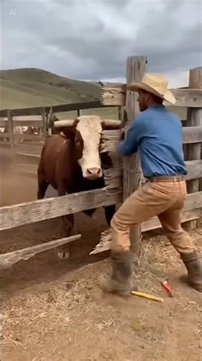 Bull Breaks Out of Enclosure, Chases Ranch Hand.
