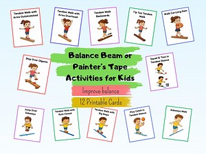 12 Balance Beam & Painter’s Tape Printable Activity Cards for Kids | PT/OT Balance Activity, Home/school PE Gym Class Balance Movement Games - Etsy Canada