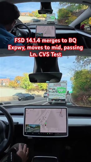 FSD 14.1.4 merges to BQ Expwy, moves to mid, passing Ln. CVS Test #teslafsd #fsdbeta #fsd