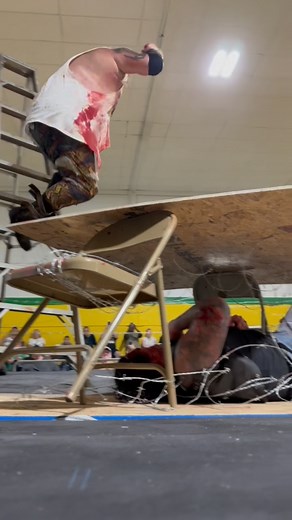 @unfnbelievablex on Instagram: "Video by @youarenoteye of Beastman driving barbed wire into Jami Jamison. - VCW 8/31/2025 #Deathmatch #deathmatchwrestling #ultraviolent #unfnbelievable #prowrestling"